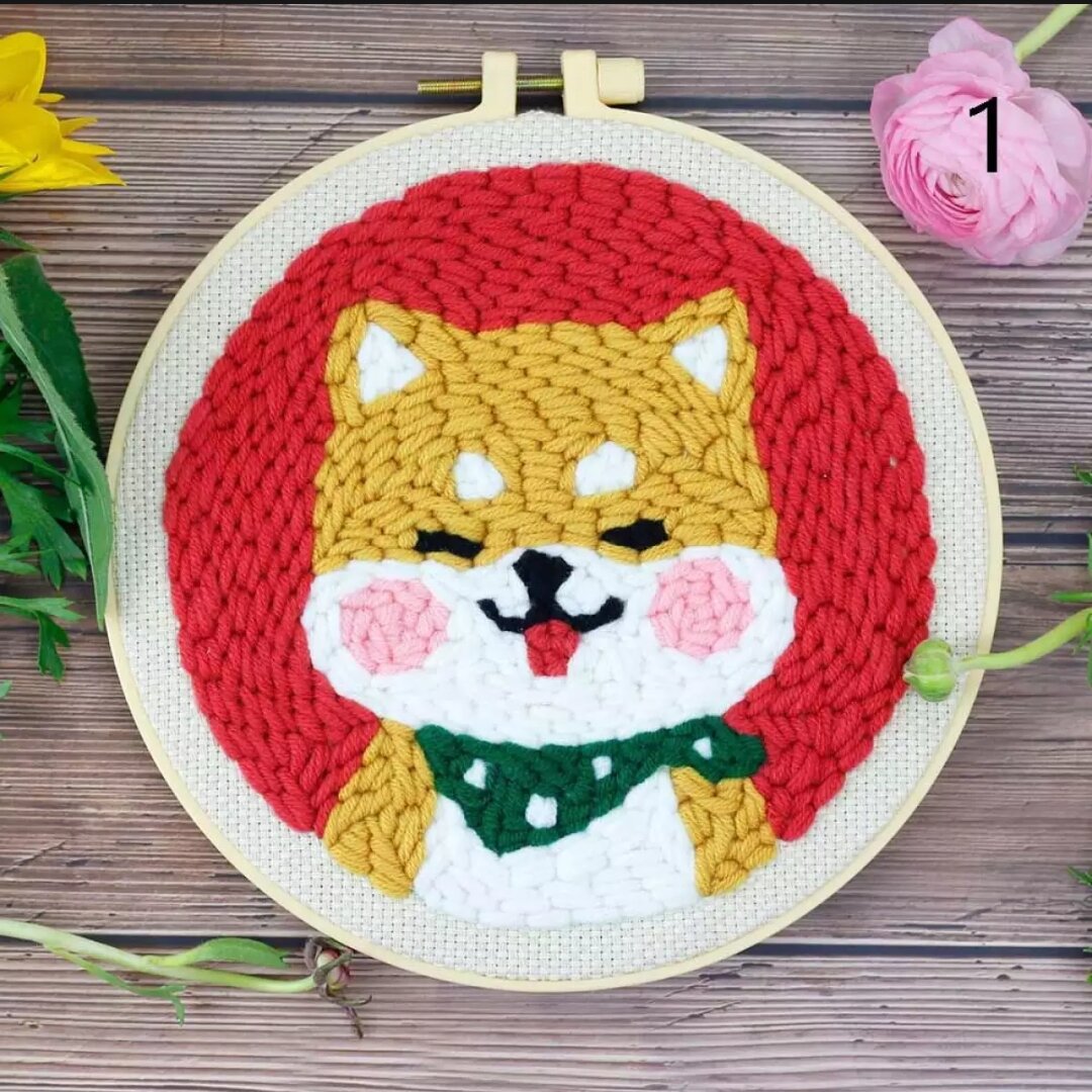 Tranh thêu nổi thêu xù punch needle Kèm kim cán gỗ