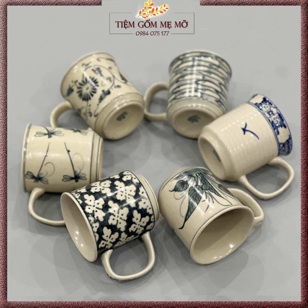 Ly Cốc Tách trà cà phê men rạn có quai dung tích 250ml gốm sứ Bát Tràng họa tiết vẽ tay thủ công