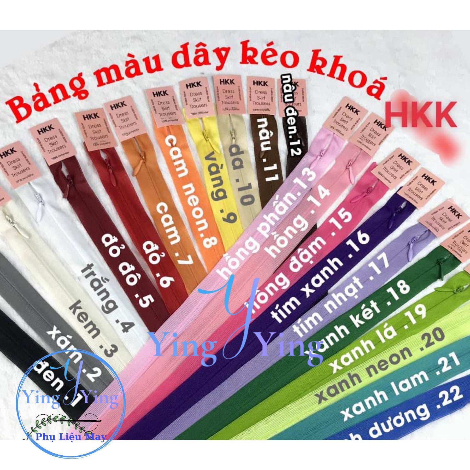 Dây kéo giọt nước hkk - dây kéo dấu hkk đủ size nhiều màu