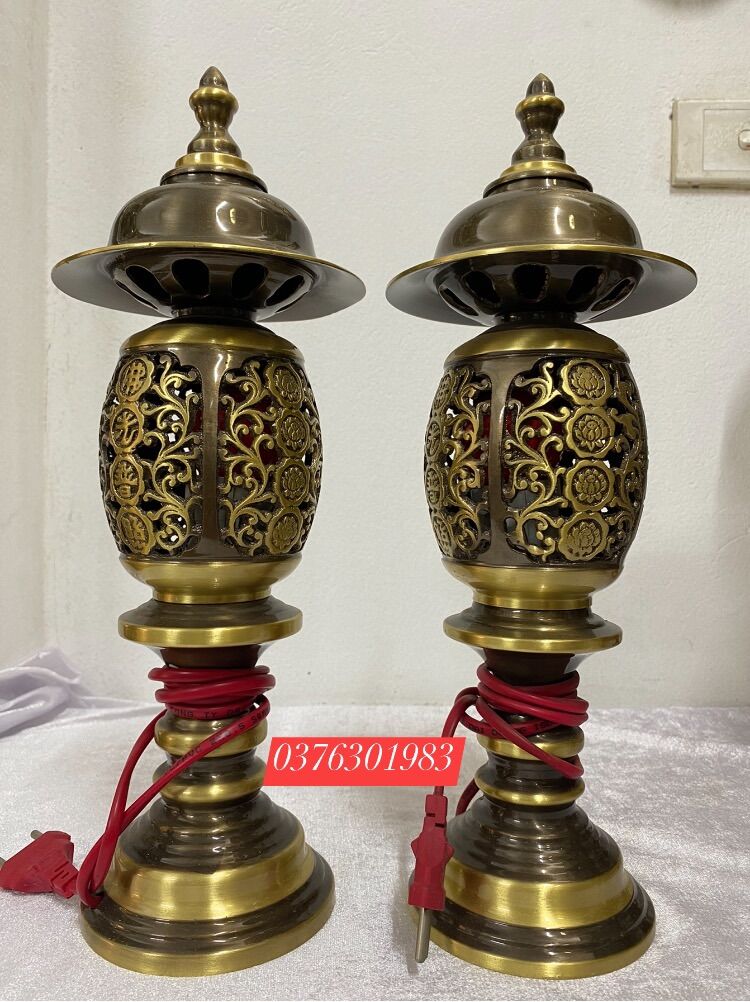 Đôi Đèn điện thờ Bằng đồng cao 30cm