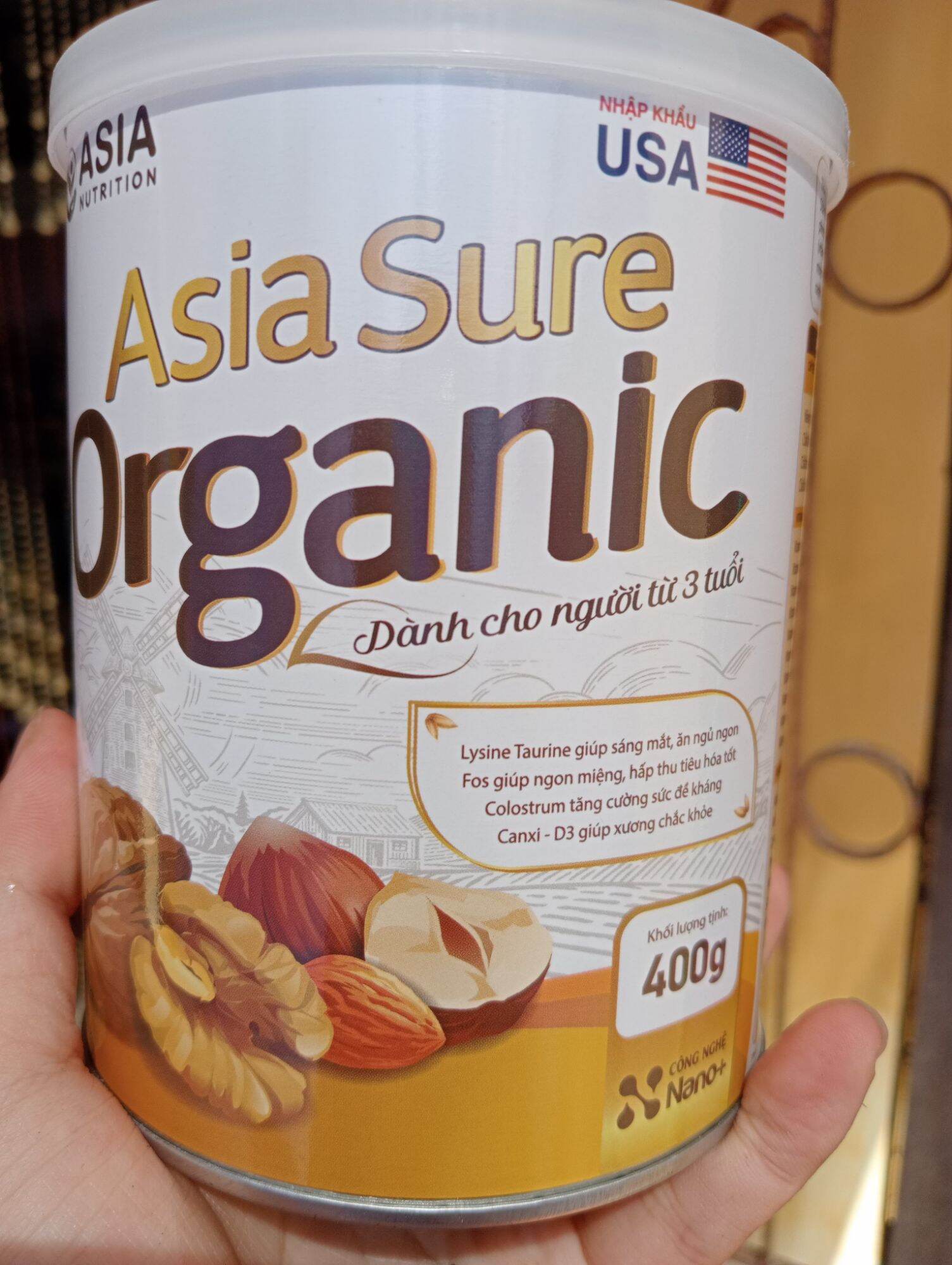 Sữa hạt Óc chó Organic Asia sure 400g giúp sáng mắt, ăn ngon ngủ ngon,  hấp thu tiêu hóa tốt, tăng đ