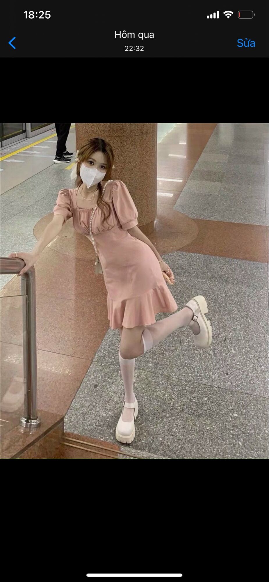 ♻️Đầm Hồng Cổ Vuông Đuôi Cá