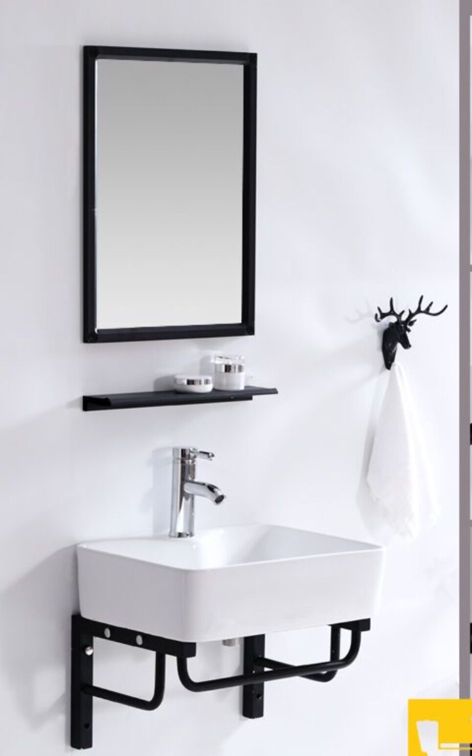 Bồn rửa mặt treo tường, KỆ LAVABO RỬA MẶT 4 MÓN( gương+ kệ kính+ lavabo+khung treo)