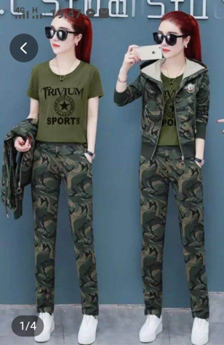 Com bo 3 món đồ bộ thể thao nữ phối lính cao cấp
