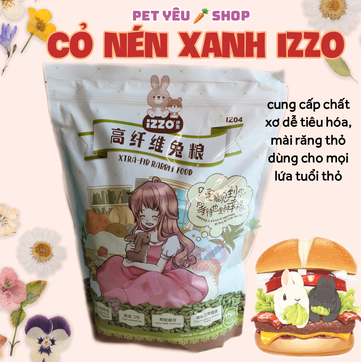 Cỏ nén xanh izzo 🐻freeship🐻 thức ăn mọi lứa tuổi