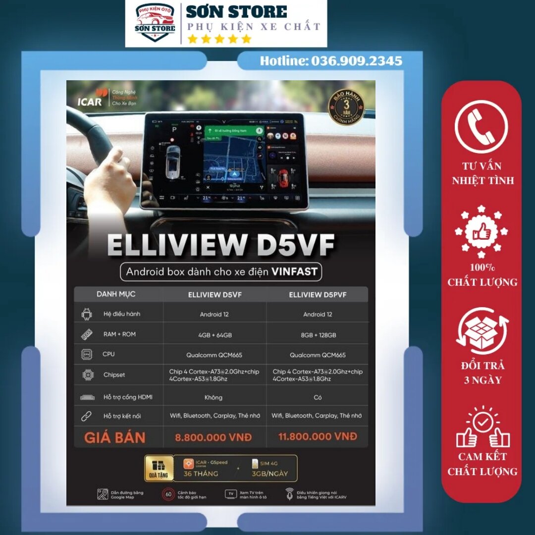 Android box elliview d5,d5p phiên bản dành riêng cho xe điện vinfast