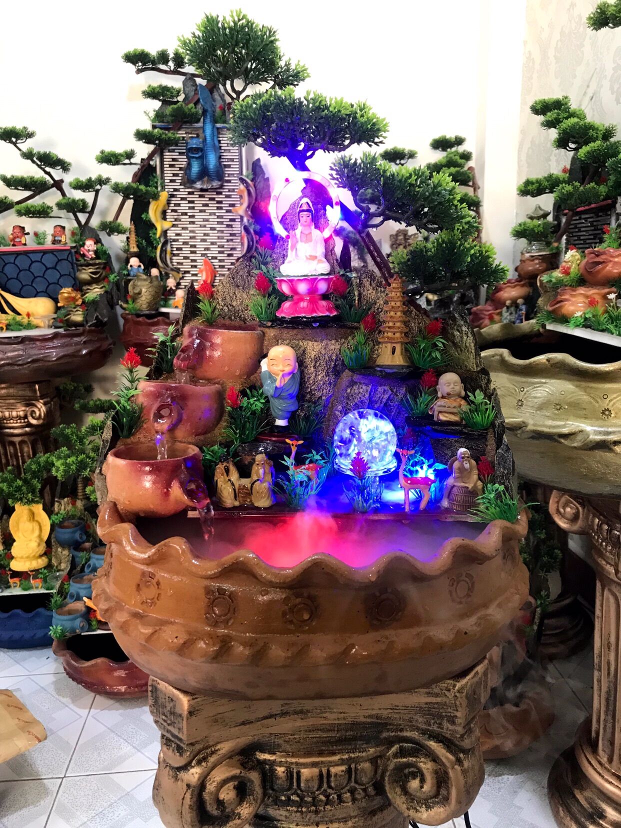 Thác nước để bàn Mẹ Quan Âm, non bộ, bonsai, thuỷ sinh bán cạn, trồng cây