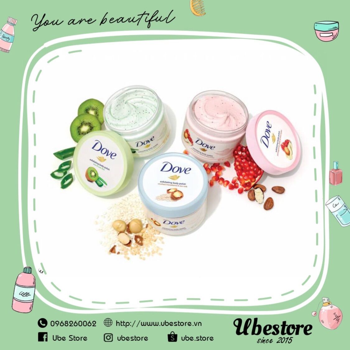 Set tẩy da chết body dove exfoliating body polish scrub 50g x 3