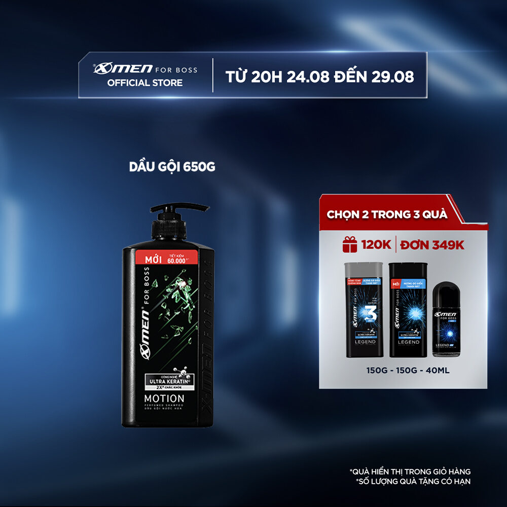 Dầu gội X-Men for Boss hương trầm đầy nội lực Motion với Ultra Keratin© mới 650g