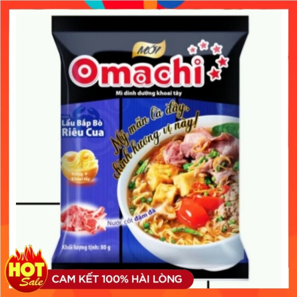 Mì Omachi đủ vị Thịt xiên nướng/Spaghetti/Bắp bò riêu cua/Sốt bò hầm/Chua cay thái/Sườn hầm ngũ quả