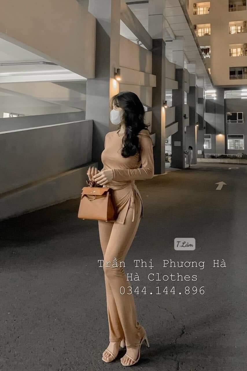 Set bộ thun áo dài tay dây rút eo quần ống loe