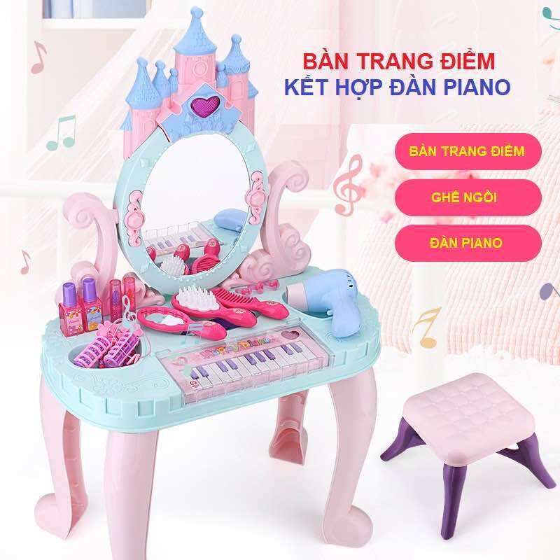 Bàn Trang Điểm Lâu Đài Kèm Đàn Piano và nhiều phụ kiện đi kèm. Đồ chơi cho bé tập trang điểm làm đẹp hoá trang công chúa