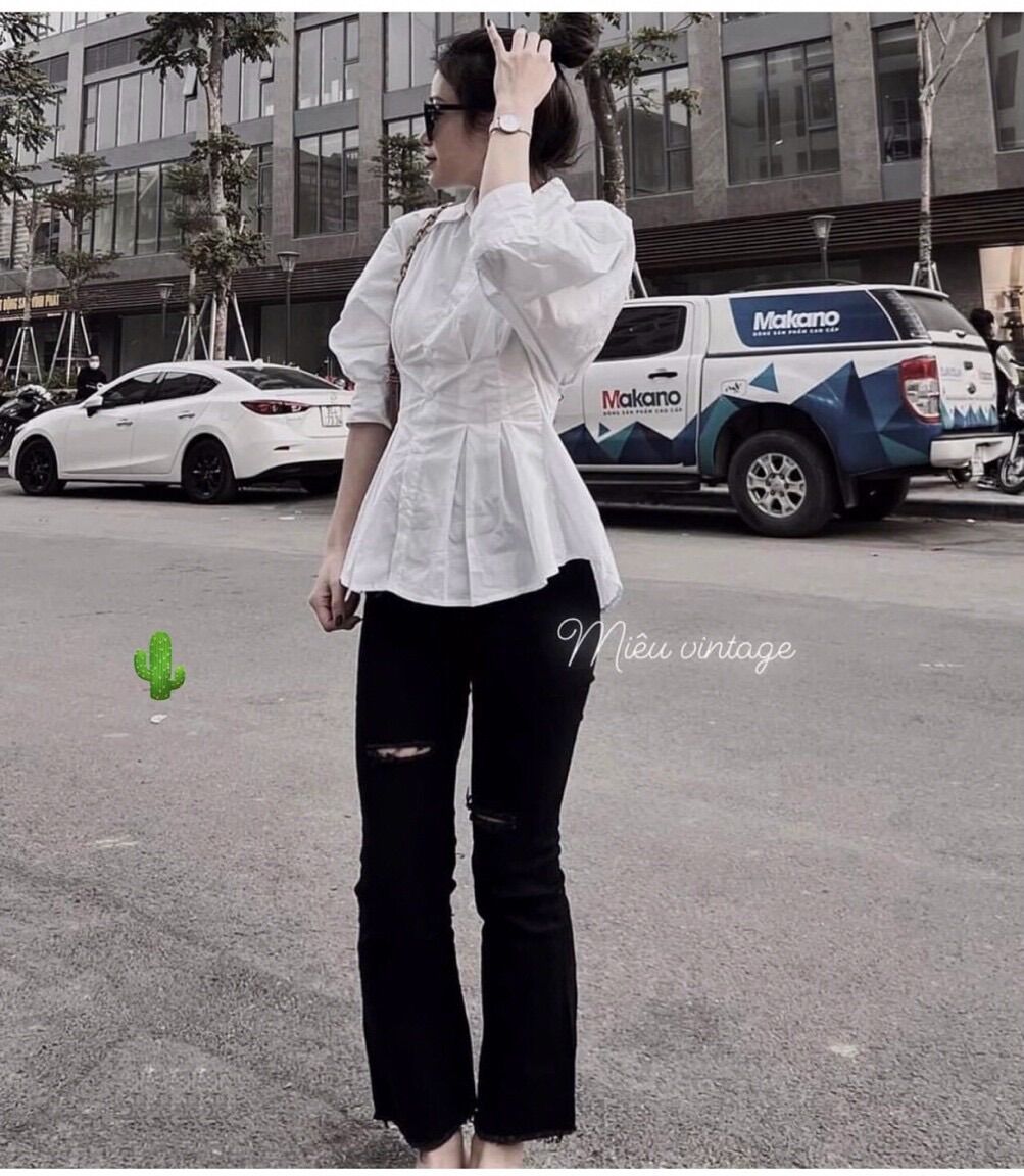 Áo kiểu sơ mi peplum bo eo pc
