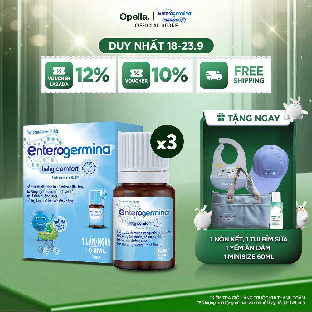 Bộ 3 Men vi sinh Enterogermina Baby Comfort - hỗ trợ cải thiện tình trạng rối loạn tiêu hóa ở trẻ nhỏ từ 0 tháng tuổi-Lọ 8ml