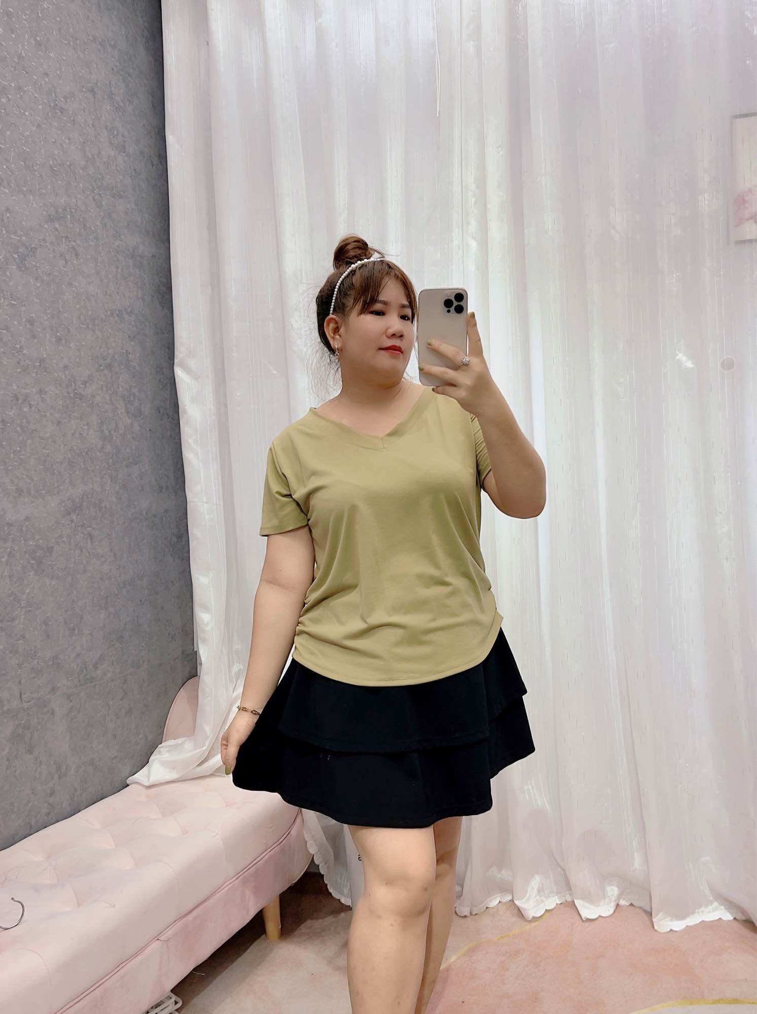 Áo phông nữ nhún eo cổ tim nhún eo Bigsize 68-95kg
