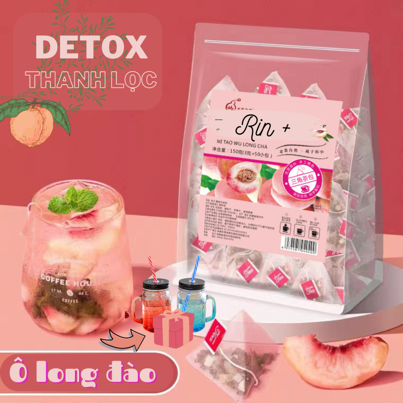 Trà Detox ô long Đào Vân Nam tặng ly thủy tinh có nắp