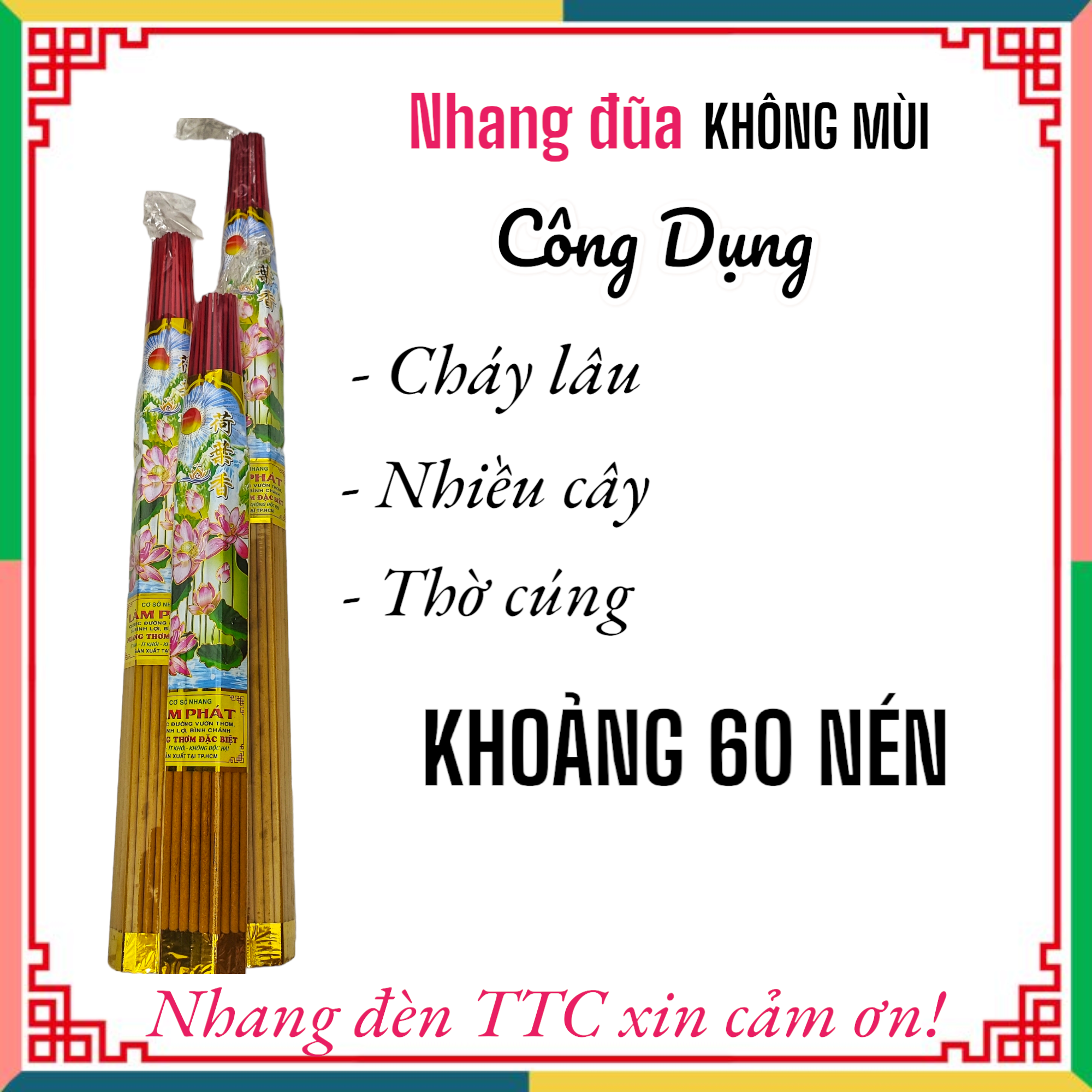 Nhang đũa nhang sào không mùi 5 tấc 6 tấc 8 tấc bó khoảng 60 cây nhang