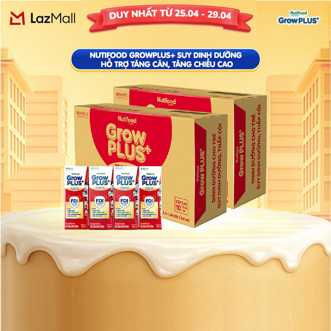[HCM/HN - GIAO HÀNG HỎA TỐC] Combo 2 Thùng Sữa Nước Pha Sẵn Nutifood GrowPLUS+ Suy Dinh Dưỡng - Hỗ Trợ Tăng Cân, Tăng Chiều Cao - Trên 1 tuổi (48 Hộp x 180ml) (Bao bì tùy đợt nhập hàng)