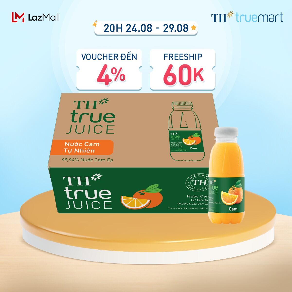 Thùng 24 chai nước trái cây th true juice cam tự nhiên 350 ml