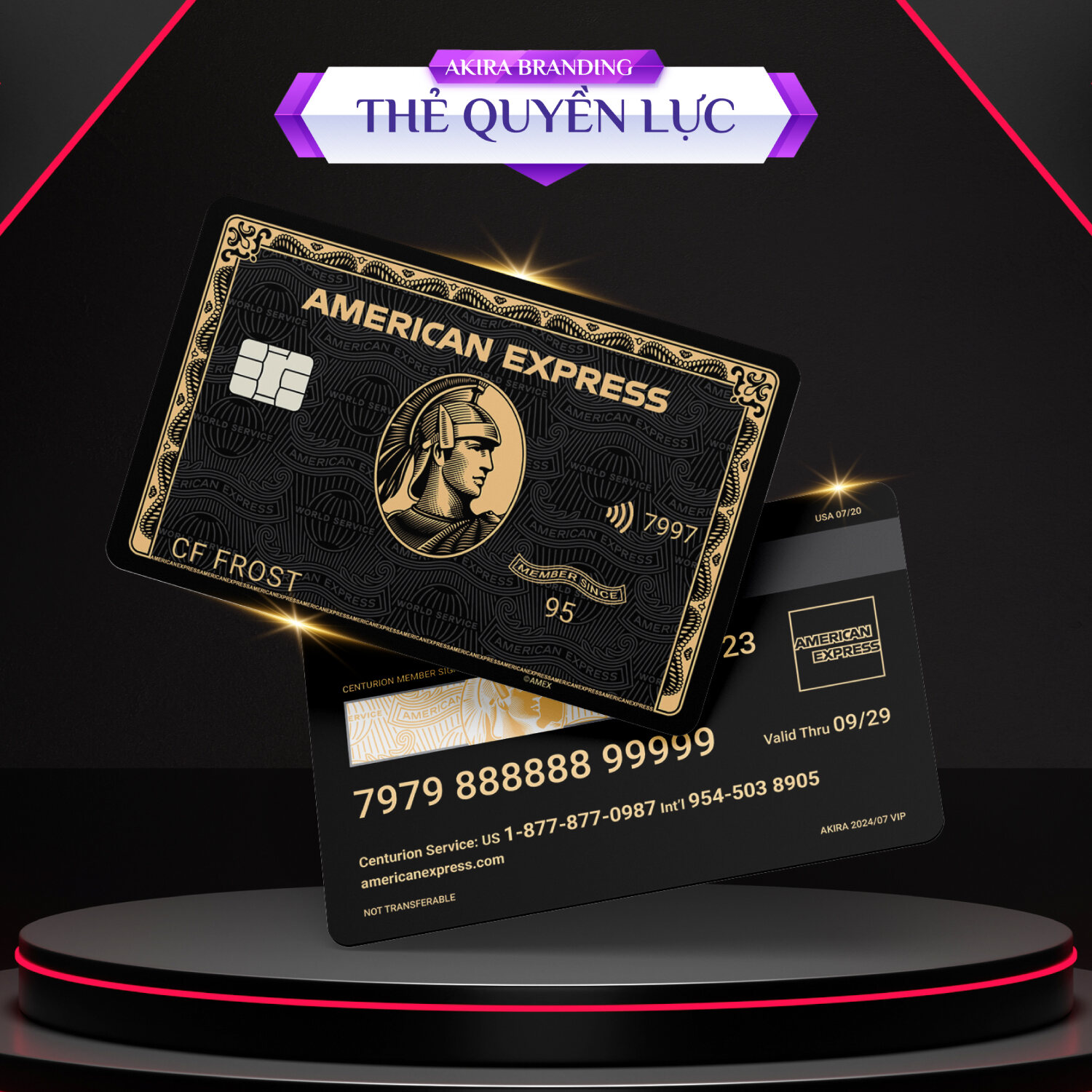 Black card - Mẫu thẻ tín dụng American Express Chất liệu nhựa PVC 4 lớp cao cấp sang trọng Skin thẻ