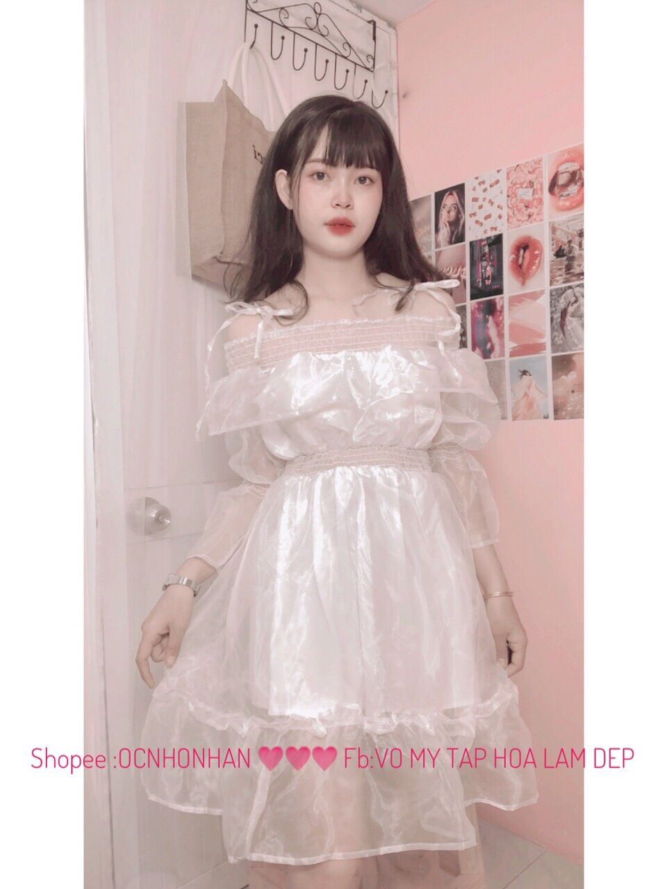 Đầm bẹt vai nhún xoè tiểu thư