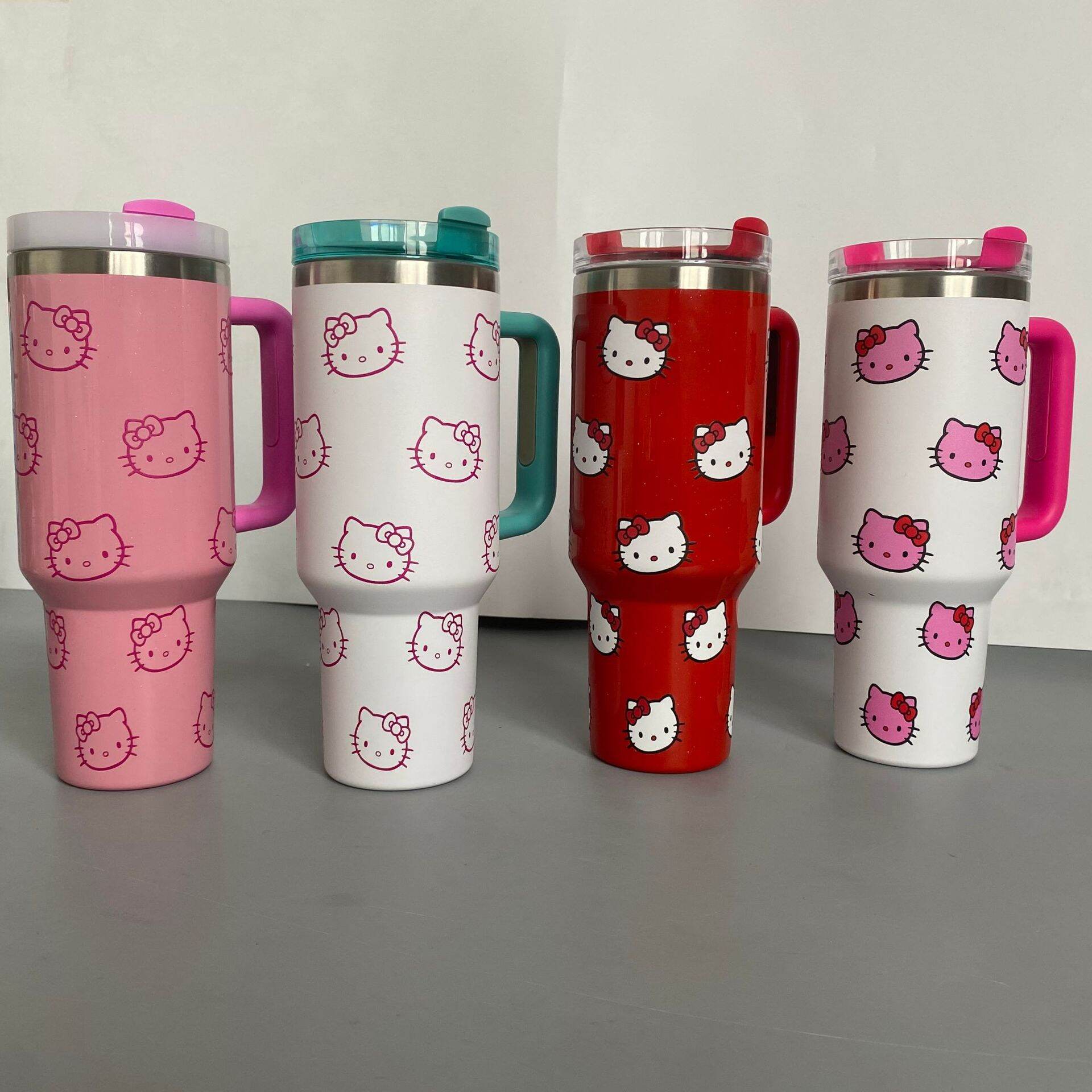 Cốc Cách Nhiệt Miniso Sanrio Hellokitty 40oz Bằng Thép Không Gỉ Có Tay Cầm Và Ống Hút Bình Giữ Nhiệt