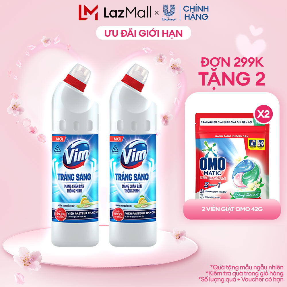 Combo 2 Gel Tẩy Bồn Cầu Vim Trắng Sáng Hương Chanh Sả Dịu Mát 870ml
