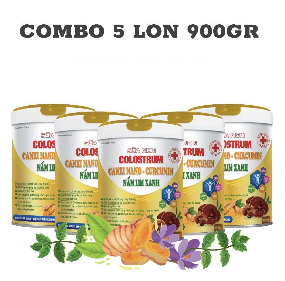 Combo 5hộp 900gr Sữa Non Colostrum Canxi Nấm Lim Xanh