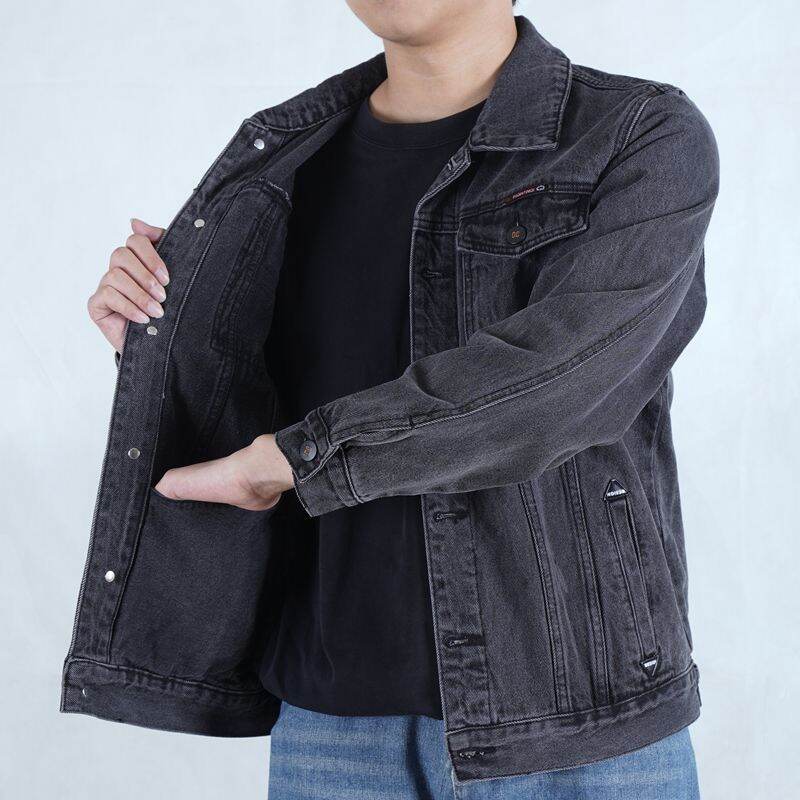 Áo Khoác Denim Nam Dáng Rộng Nhiều Túi Thời Trang Mùa Xuân Thu Thường Ngày Dài Tay Áo Khoác Công Sở Cỡ Lớn Chất Liệu Denim