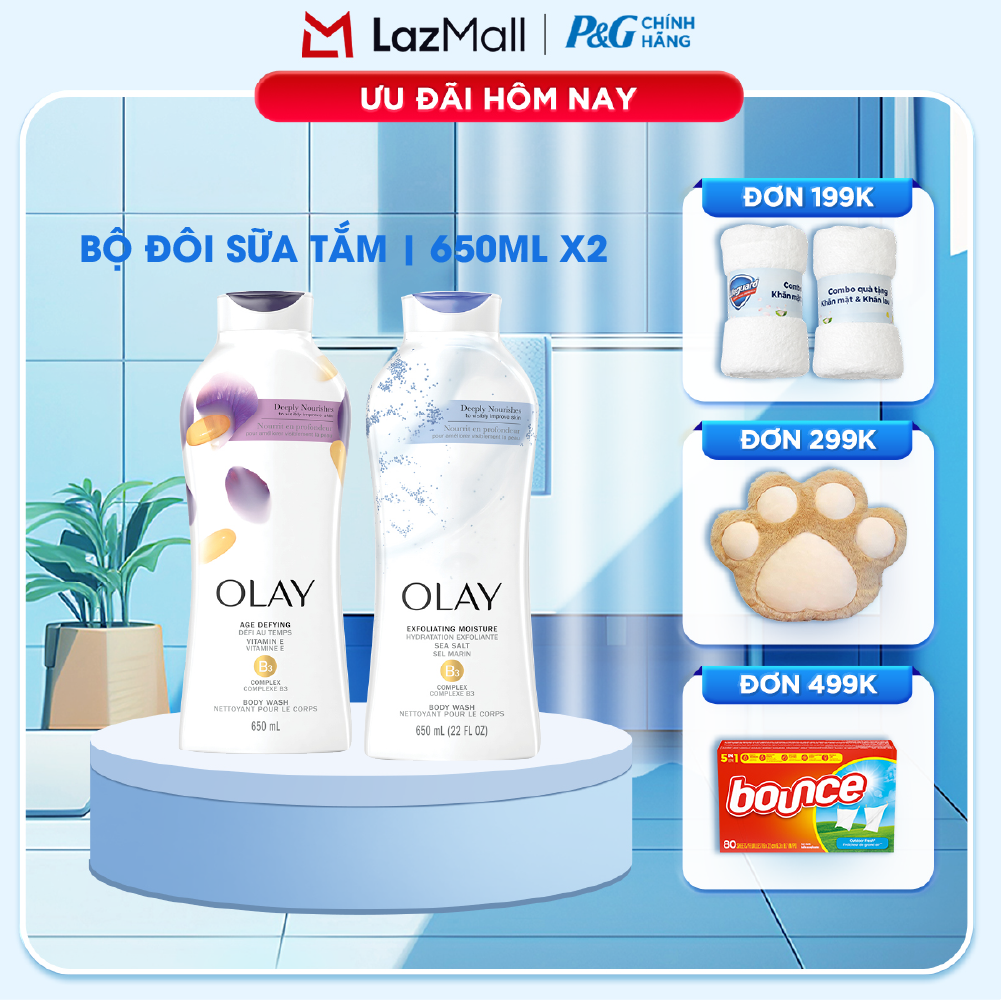 Combo 2 Sữa Tắm OLAY Nhập Khẩu Mỹ Dưỡng Da Hương Sea Salts + Age Defying Chai 650ML