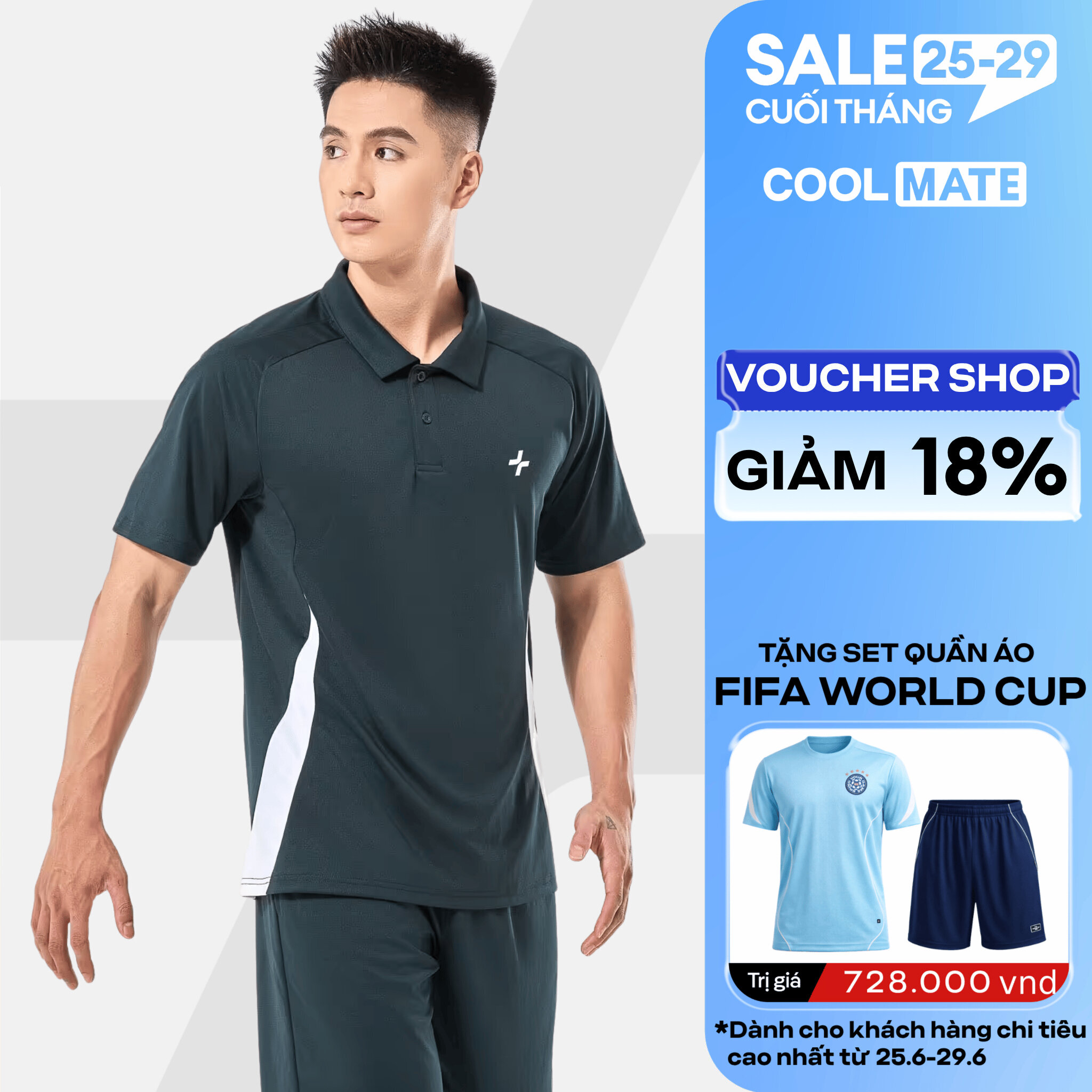 Áo Polo thể thao nam đa năng tập Gym, Pickleball Promax Sideflow co giãn, thấm hút, nhanh khô Coolmate