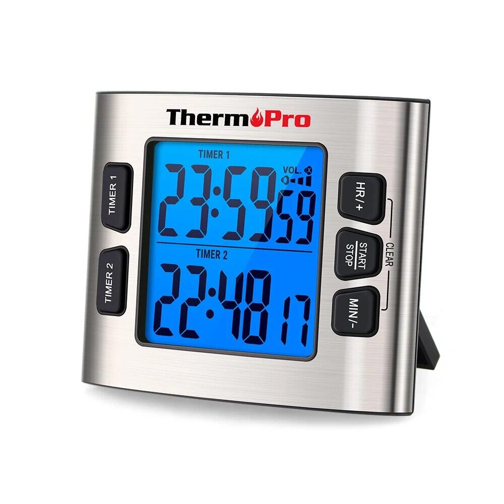 Thermopro Tm02 Hẹn Giờ Nhà Bếp Kỹ Thuật Số Màn Hình Hiển Thị Kép Lớn Đèn Nền Chức Năng Đếm Ngược/Lên Có Đồng Hồ Để Học Tập Thể Dục Sử Dụng