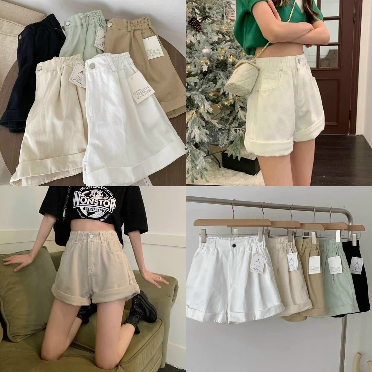 Quần short đùi gập gấu MIE sooc lưng thun chất kaki dáng A