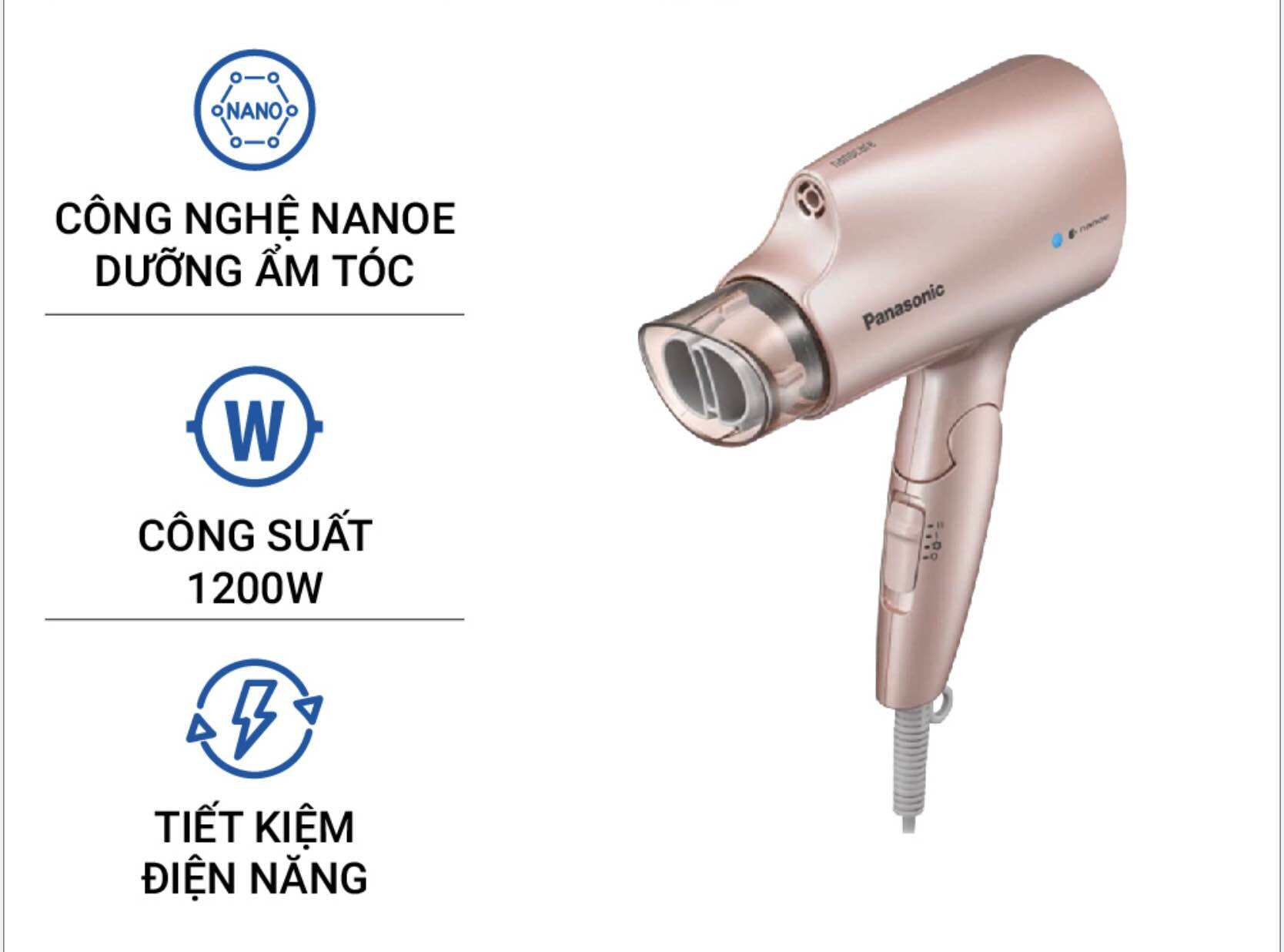 Máy sấy tóc Nanoe dưỡng ẩm Panasonic EH-NA27PN645 [ 1200W ] [ chăm sóc tóc - cấp ẩm giúp da đầu khỏe mạnh ] - hàng chính hãng