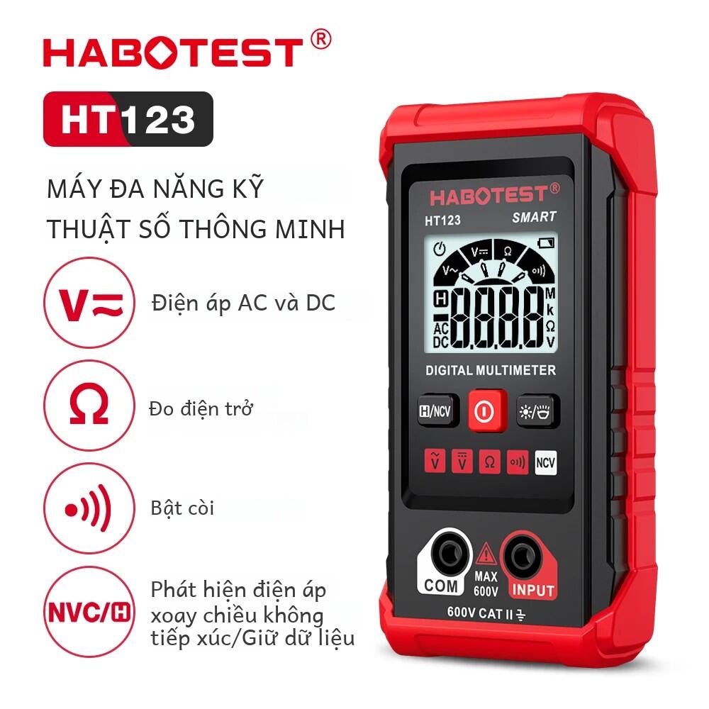 Habotest Ht123 Đồng hồ vạn năng kỹ thuật số thông minh Máy kiểm tra liên tục điện trở điện áp Ac/dc tiên tiến có đèn nền để chẩn đoán điện