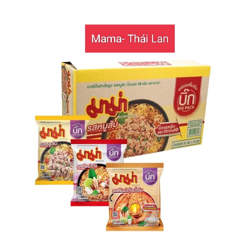 Mì gói Mama 95gram Thái Lan Thịt bằm-Tomyum-Sốt kem Tomyum