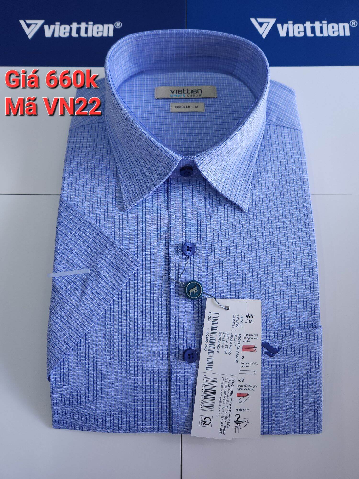 Áo sơ mi tay ngắn vạt ngang Việt Tiến