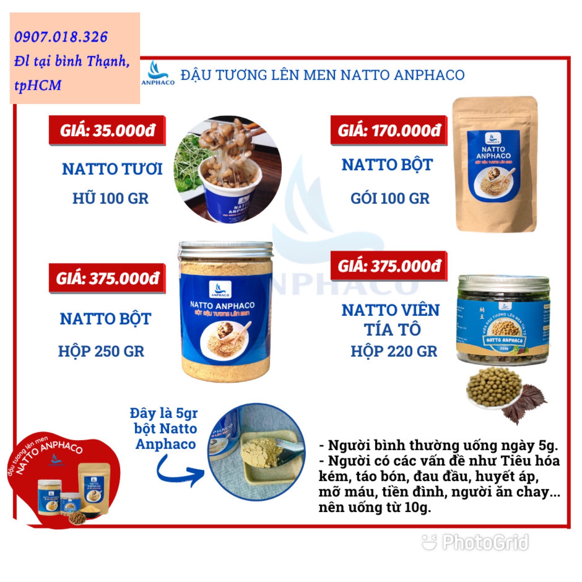 Natto Anphaco, Bột đậu tương lên men Anphaco gói 100gr