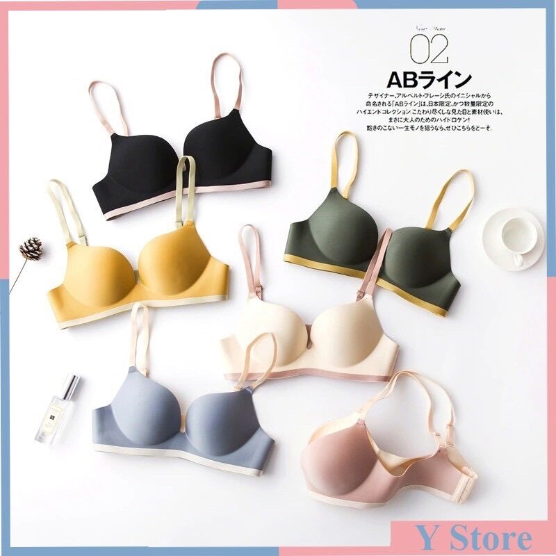 Áo lót su đúc không gọng đệm dày nâng ngực kẻ viền tông màu pink lady