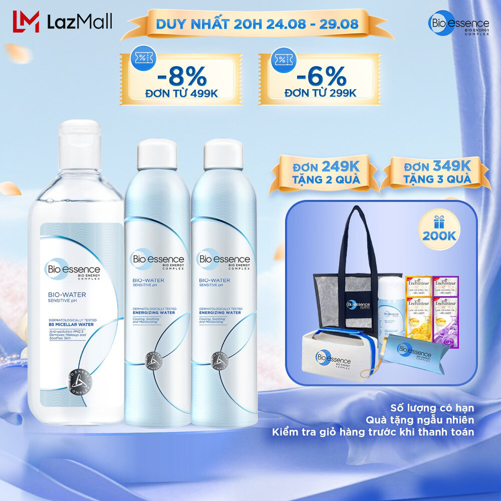 Bộ chăm sóc da Bio-Essence (Nước tẩy trang ẩm mượt Bio-Water Micellar Water 400ml + 2 Nước khoáng Bio-Water Energizing Water 300ml)