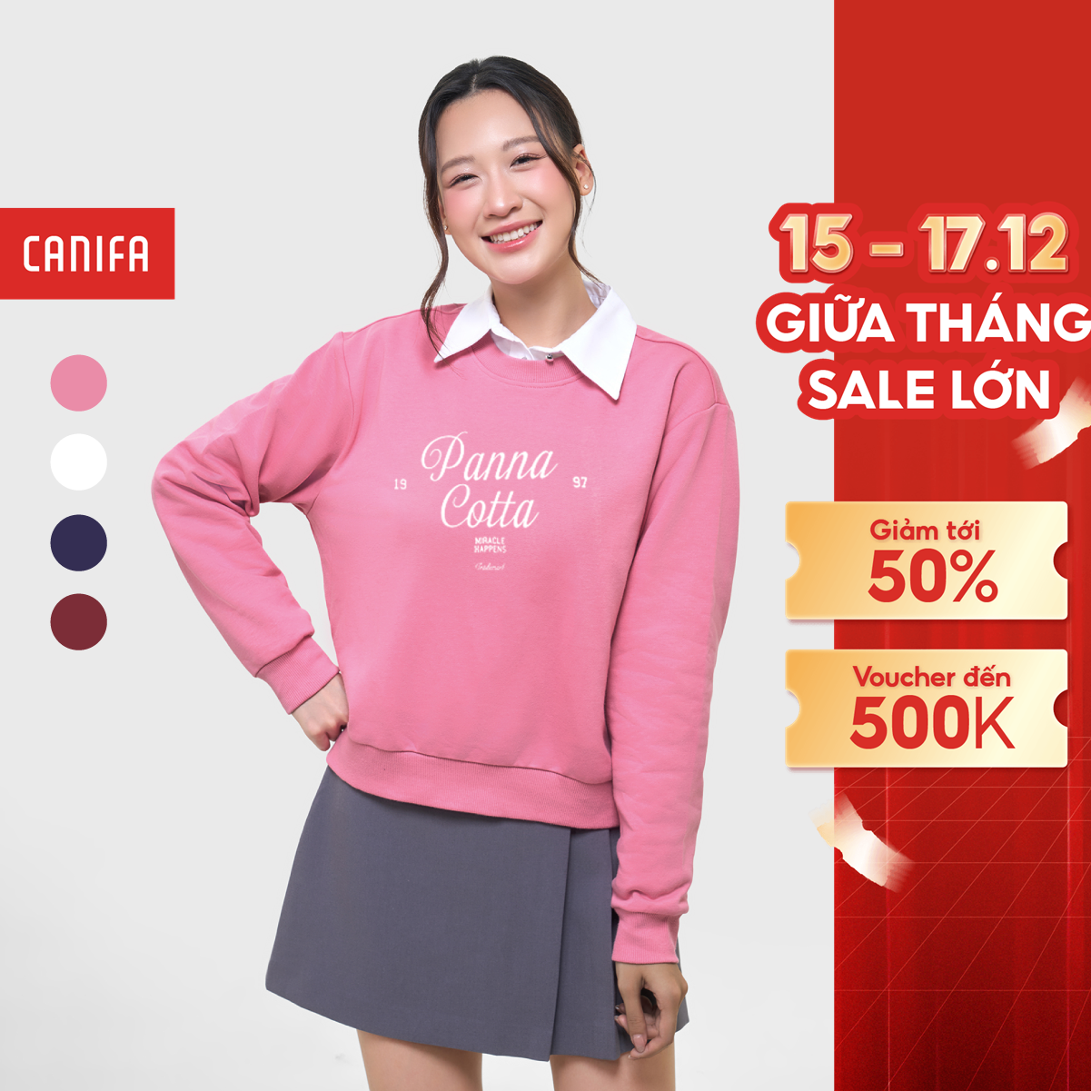   15-17.12 GIẢM TỚI 50%  Áo nỉ nữ CANIFA có hình in 6TW25W002 