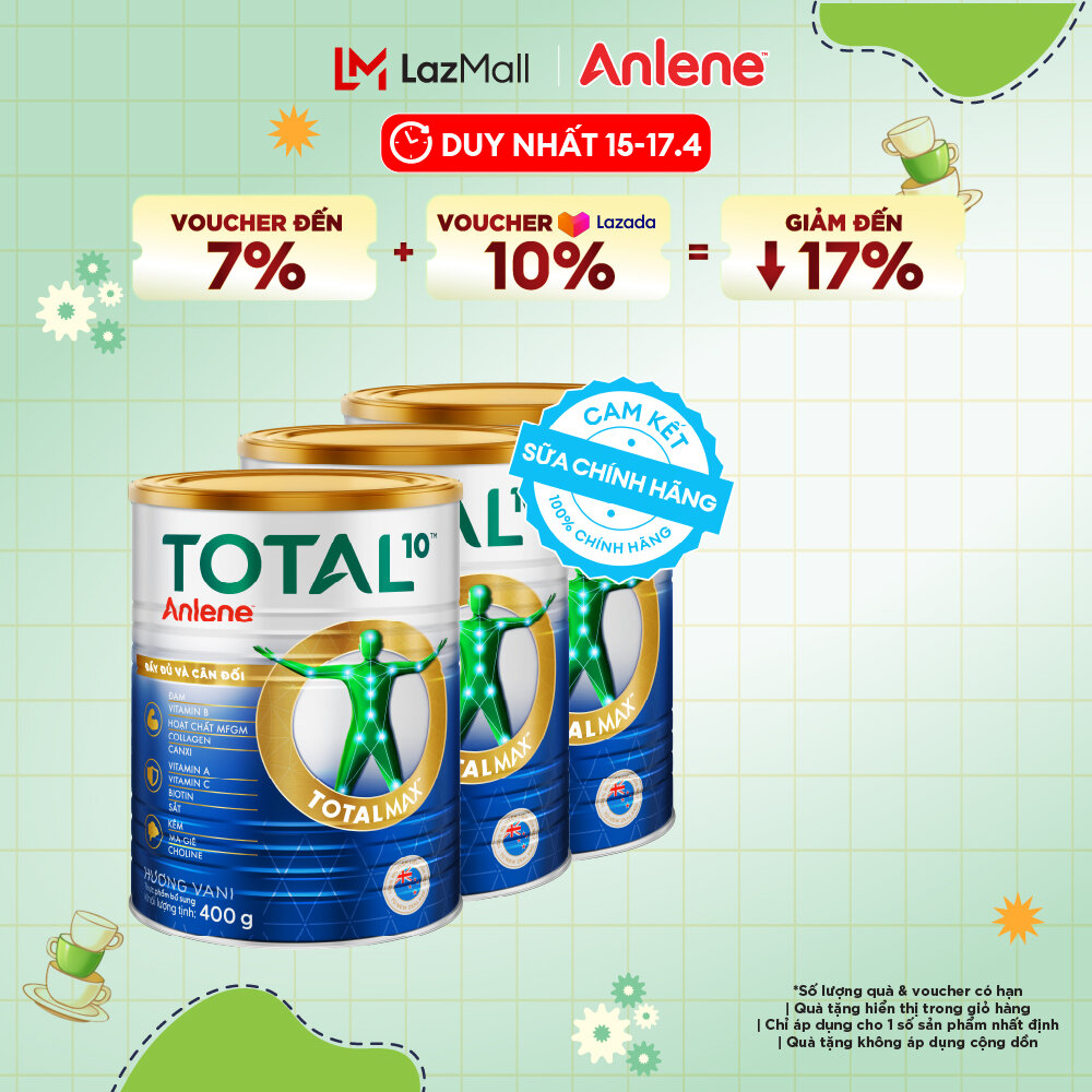 [Voucher giảm đến 26%]Combo 3 Sữa Bột Bổ Sung Dinh Dưỡng Anlene Total 10 Lon 400G