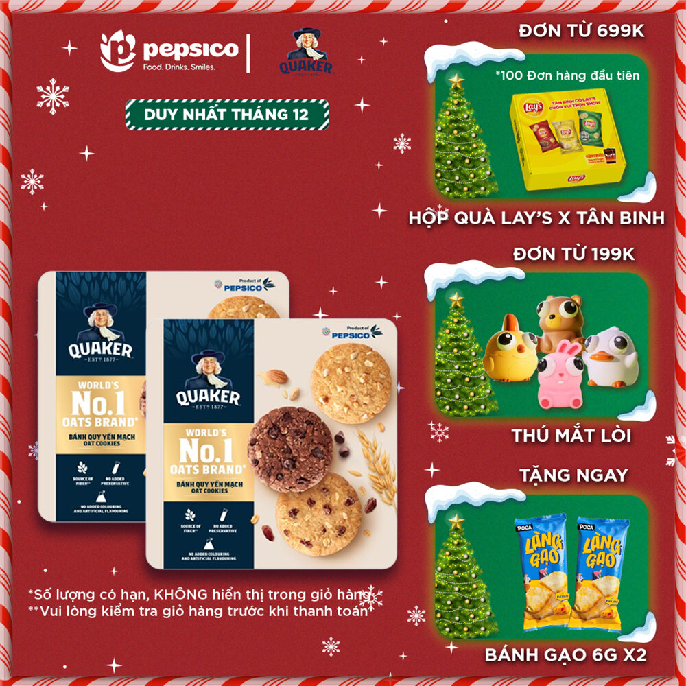  Combo 2 Hộp thiếc Bánh Quy Yến Mạch Quaker 400G 3 vị  Hạnh Nhân Socola Nho Khô  