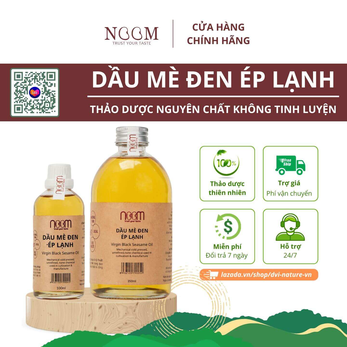 Dầu mè đen ép lạnh Noom nguyên chất 100% ép lạnh từ mè đen hỗ trợ làm giảm da nhờn, dầu siêu nhẹ, dễ thấm, tính mát