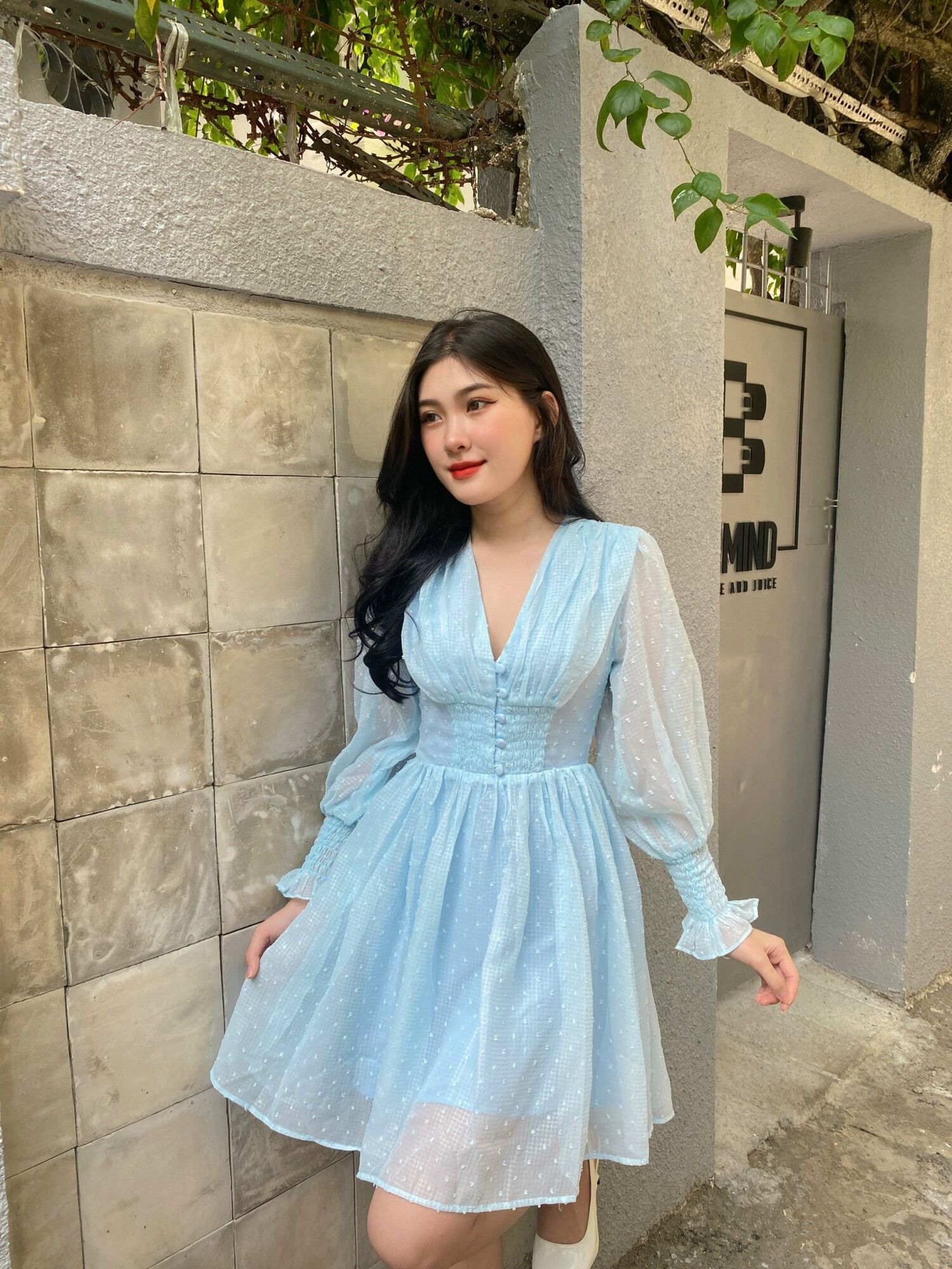 Lalla - đầm tay dài nhấn eo xoè nhẹ nữ