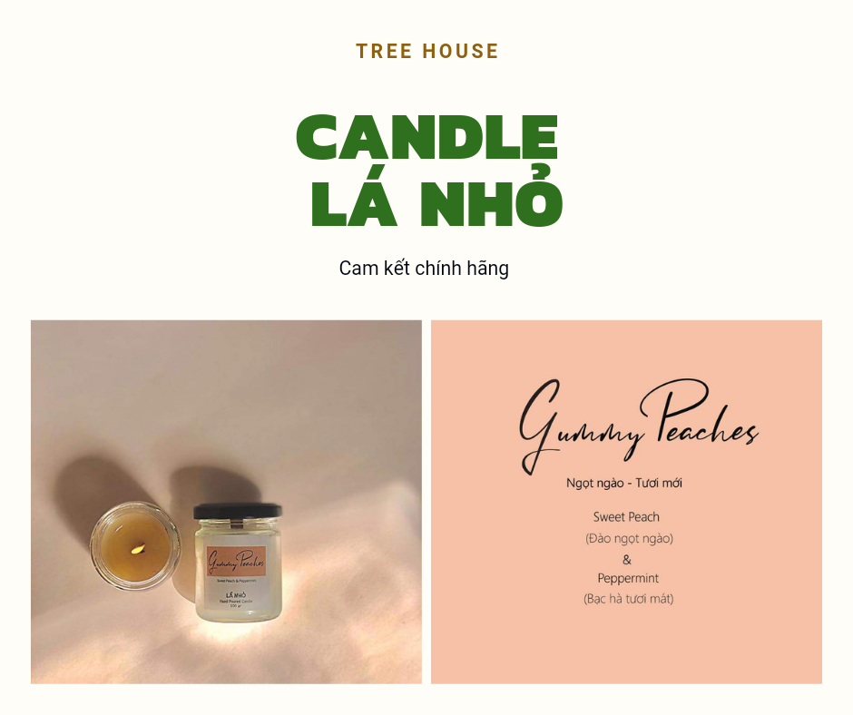 Nến thơm tinh dầu gummy peaches lá nhỏ