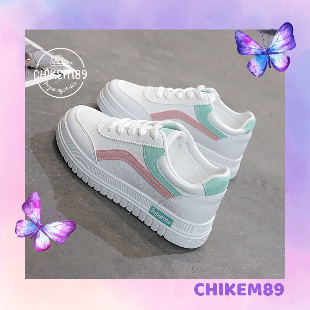 Giày sneakers nữ trắng viền 2 màu thể thao