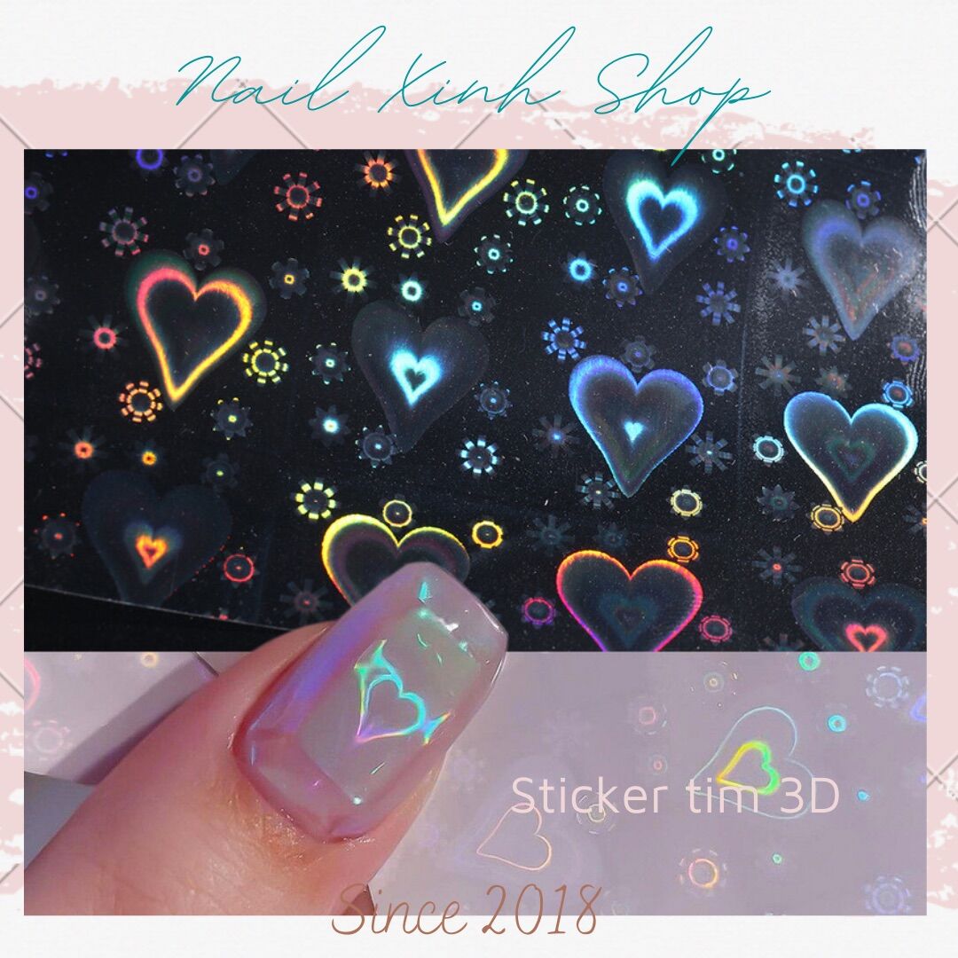 Sticker tim 3D dành cho nail hot trend lấp lánh