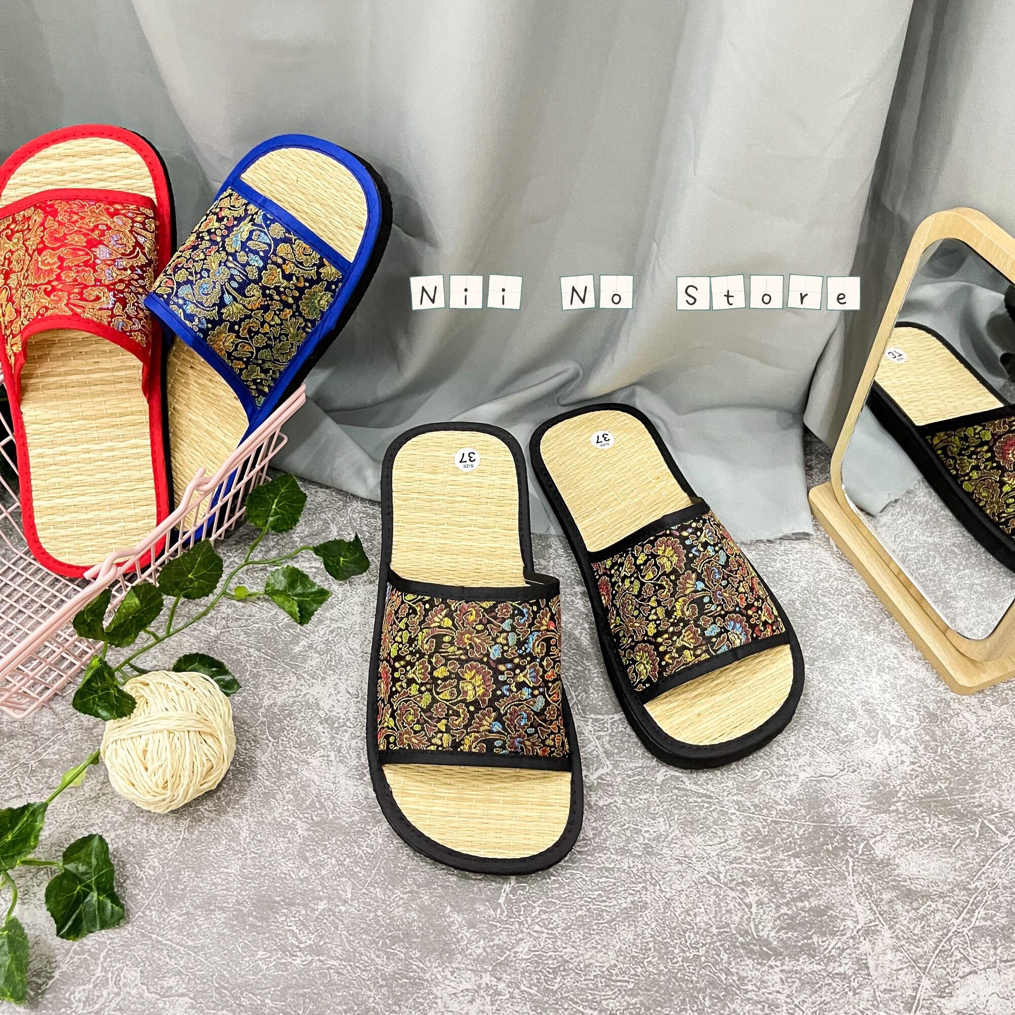 [3 màu] Dép chiếu cói quai gấm ngang