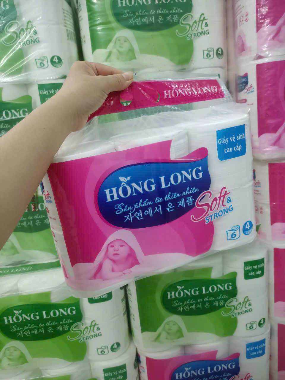 Lốc 6 Cuộn Giấy vệ sinh HỒNG LONG, 4 Lớp, 1 Cuộn chắc tay lên tới 350 tờ, Bột giấy nguyên chất, Giấy loại 1, Giá siêu sỉ